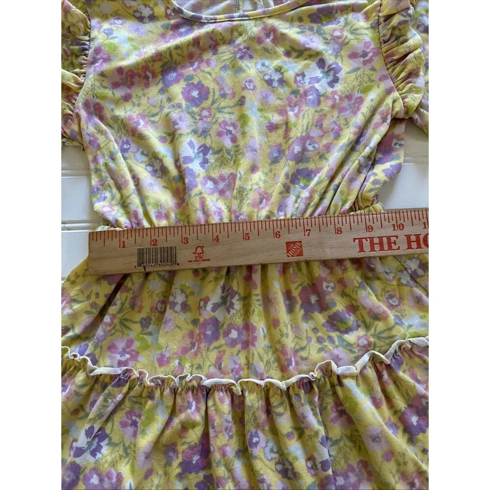 BCBG Girls Yellow Floral Tiered Ruffle Dress 7/8 Small Easter Party Boho